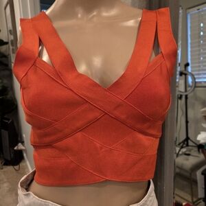 WOW Couture Strappy Bandage Crop Top Orange Back Gold Zipper Size S